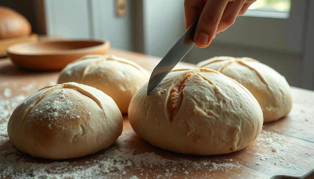 Scoring sourdough rolls