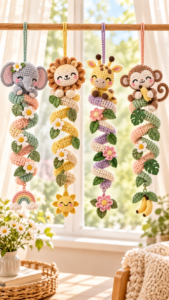 Two Color Back Loop Stitch Crochet Safari Friends Spiral Hanging Collection – Homirecipes