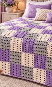 Raised Checkerboard Modern Block Stitch Patchwork Blanket Crochet Pattern in Lavender, Gray ...