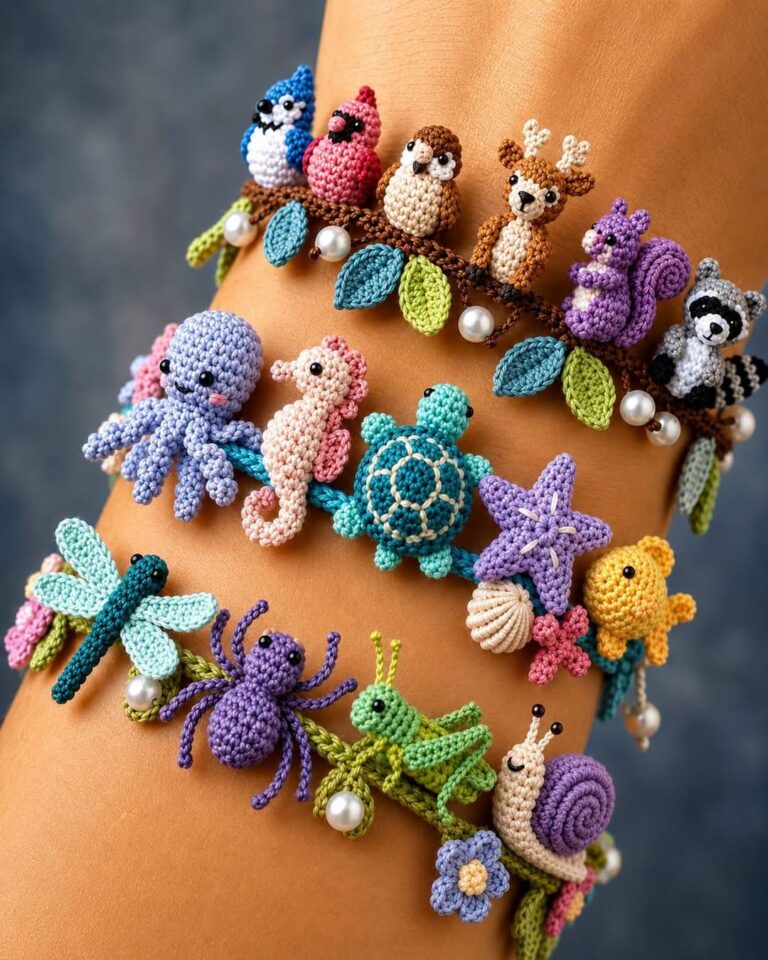 Small Bug Crochet Pattern Whimsical Crochet Nature Bracelet With Miniature Animals and Insects ...